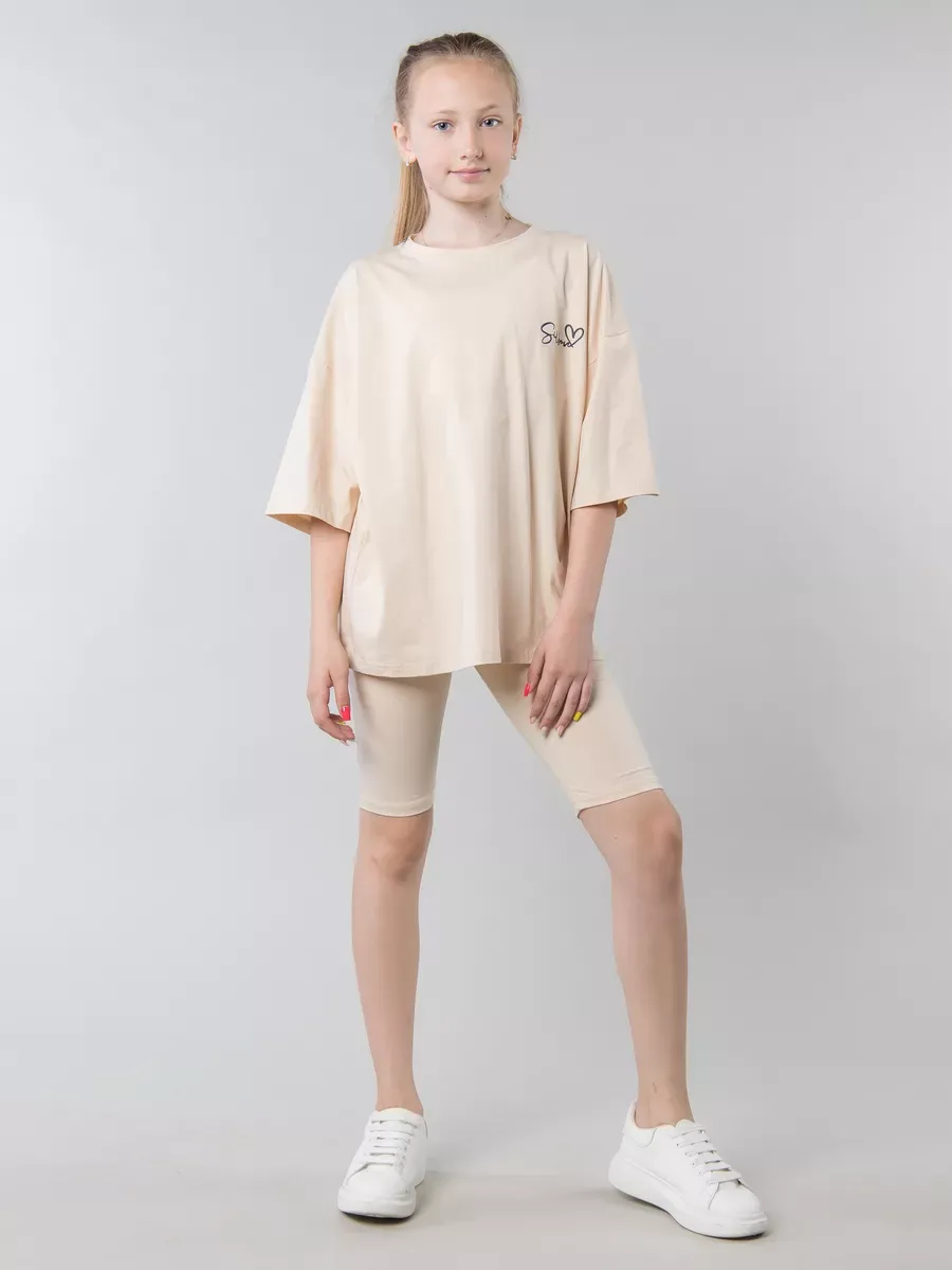 Костюм футболка с велосипедками бежевый; телесный Jeestyle