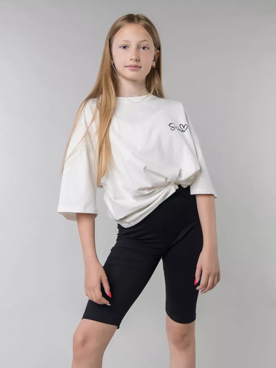 Костюм футболка с велосипедками черный; белый Jeestyle