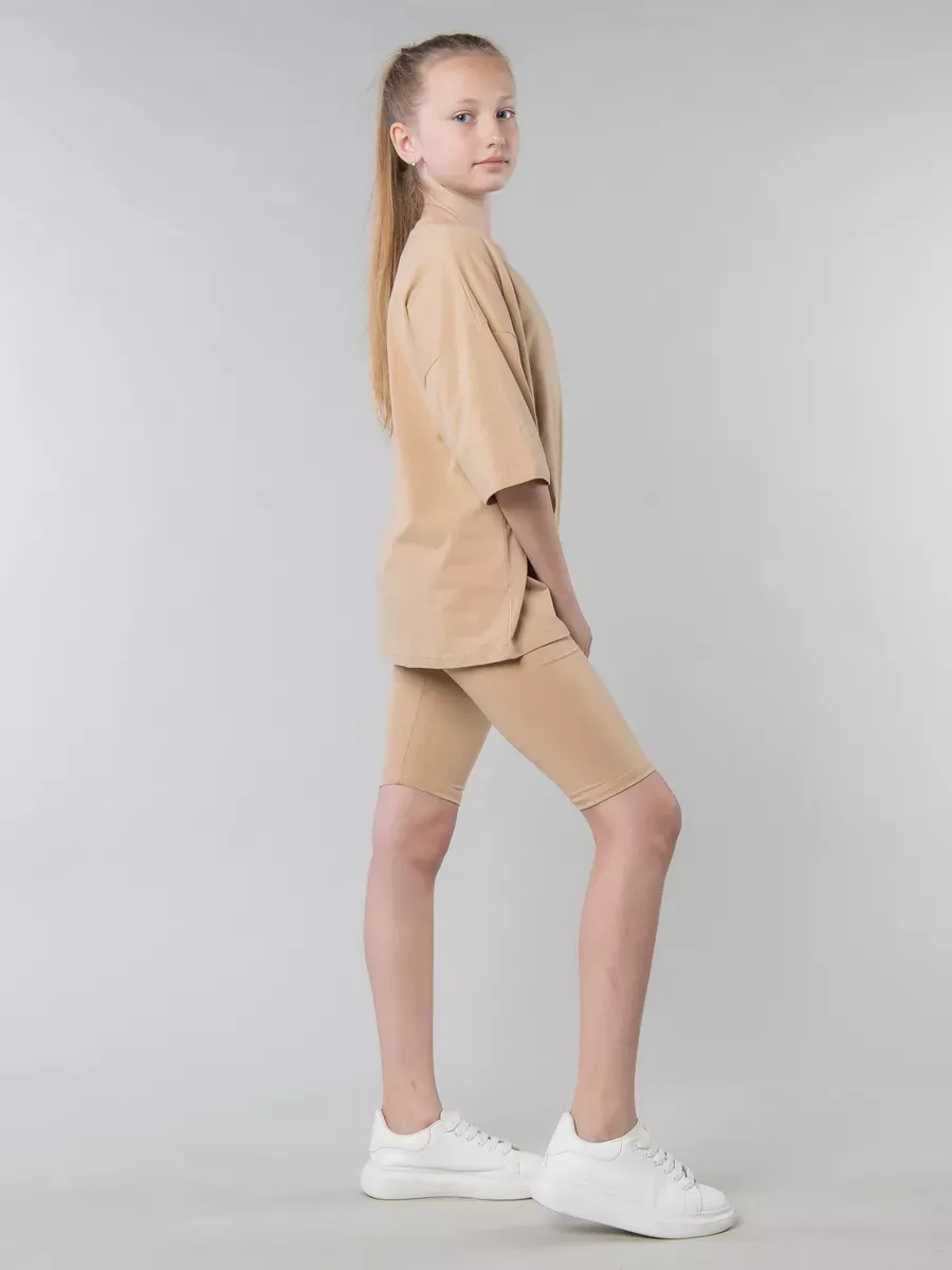 Костюм футболка с велосипедками бежевый; песочный Jeestyle
