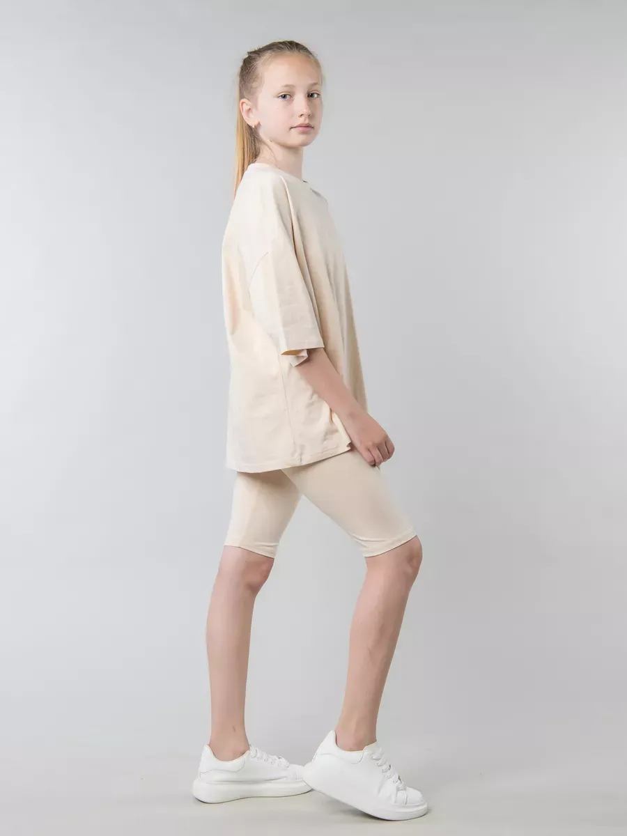 Костюм футболка с велосипедками бежевый; телесный Jeestyle